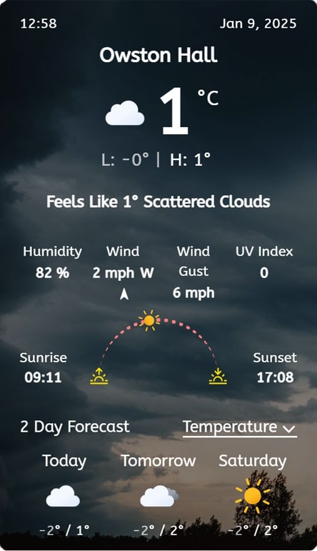 owston hall on the weather app